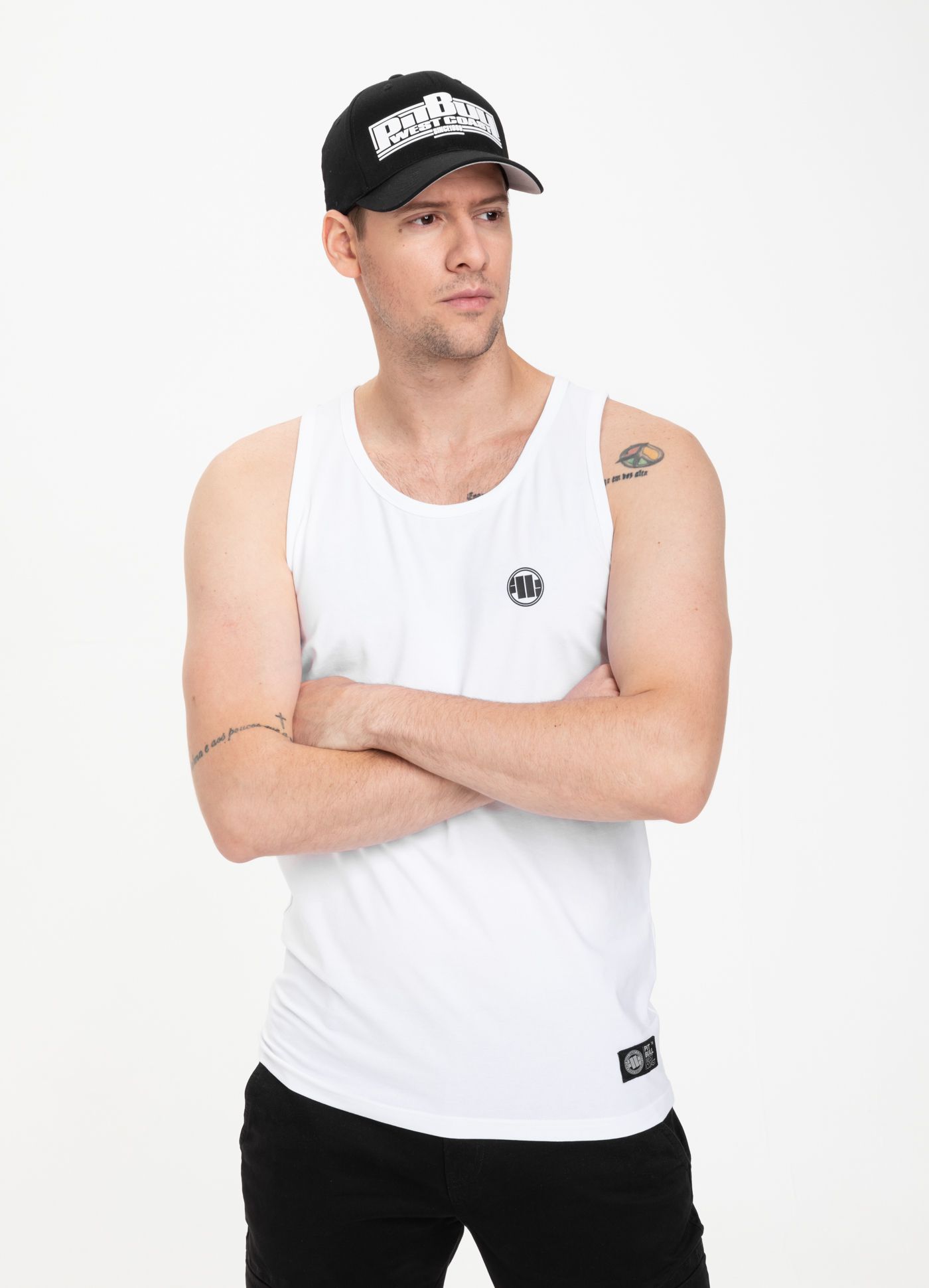 PIT BULL TANK TOP SMALL LOGO WHITE